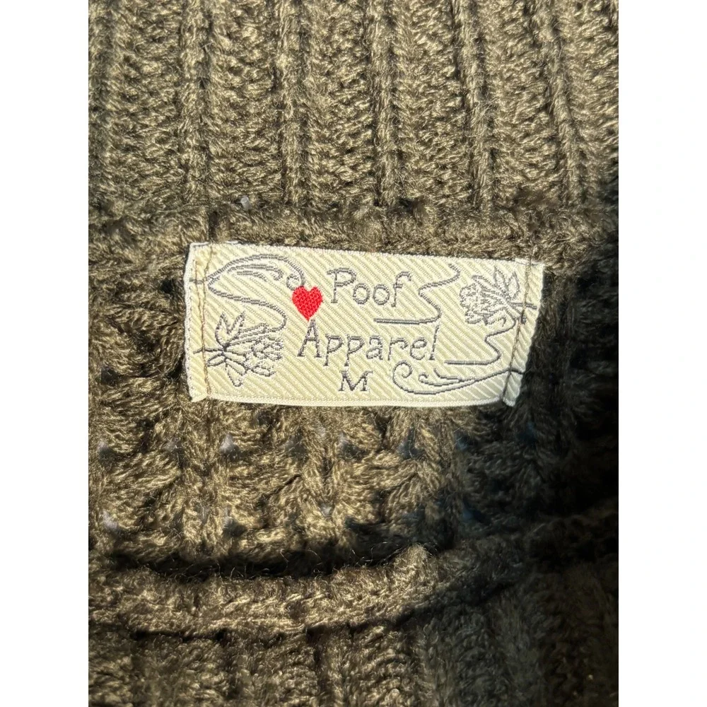 Poof Waffle Knit Sweater M Olive Mock Neck Chunky Cottagecore Cozy Pullover